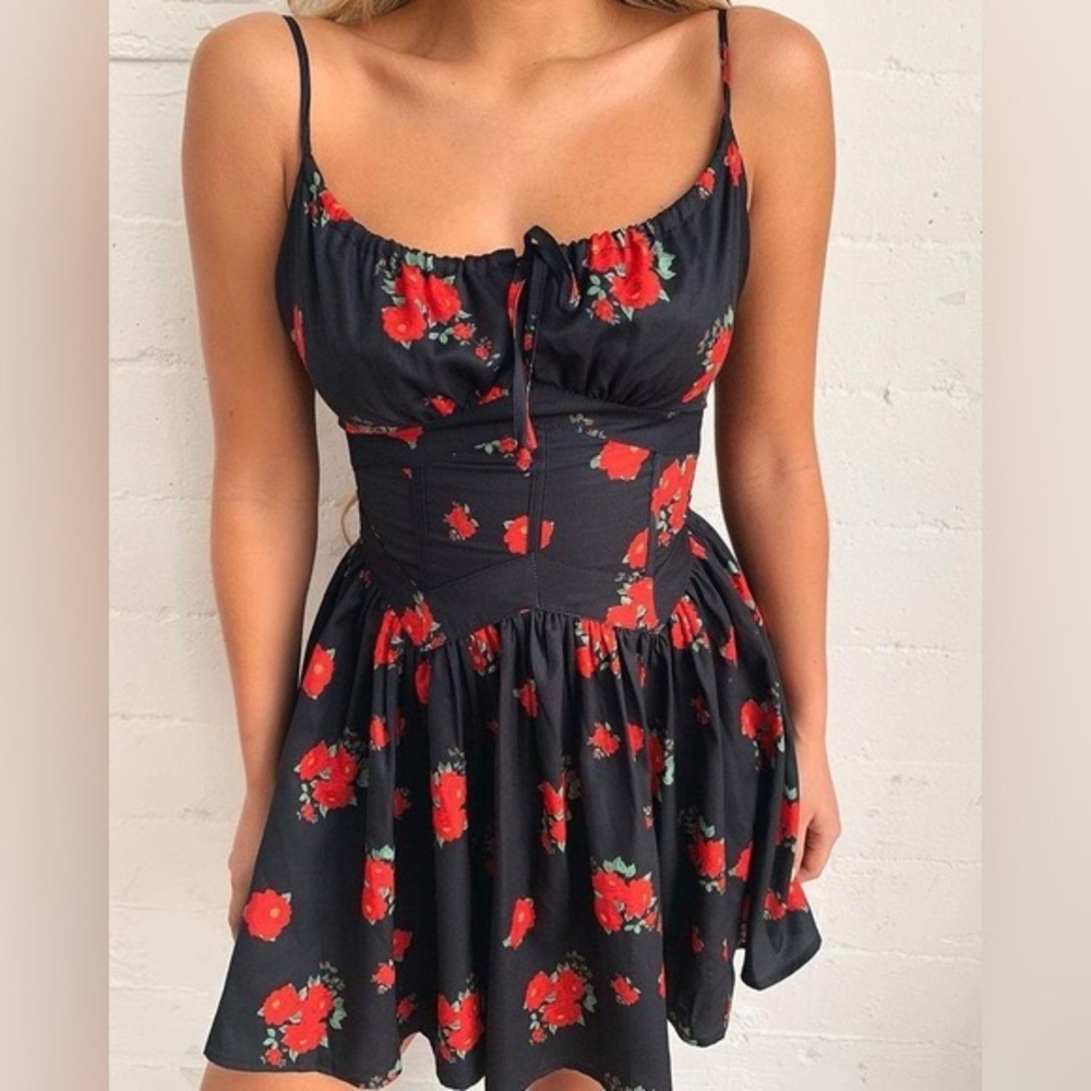 Tiger Mist Floral Black and Red Dress